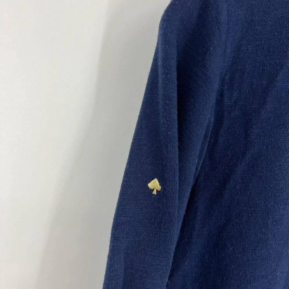 Kate Spade Sweater Size Medium Navy Mixed Media Floral Top Cotton Stretch Shirt